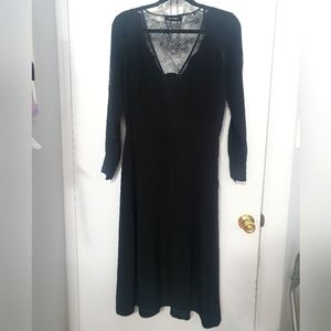 Classy Silk and Lace Black midi Dress V neck The Koople